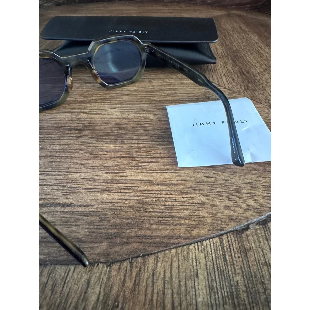 Jimmy Fairly Tortoise Shell Hexagonal Sunglasses with Case and Cleaning Cloth